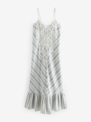 White & Blue Stripe Lace Maxi Summer Dress - Image 7 of 8