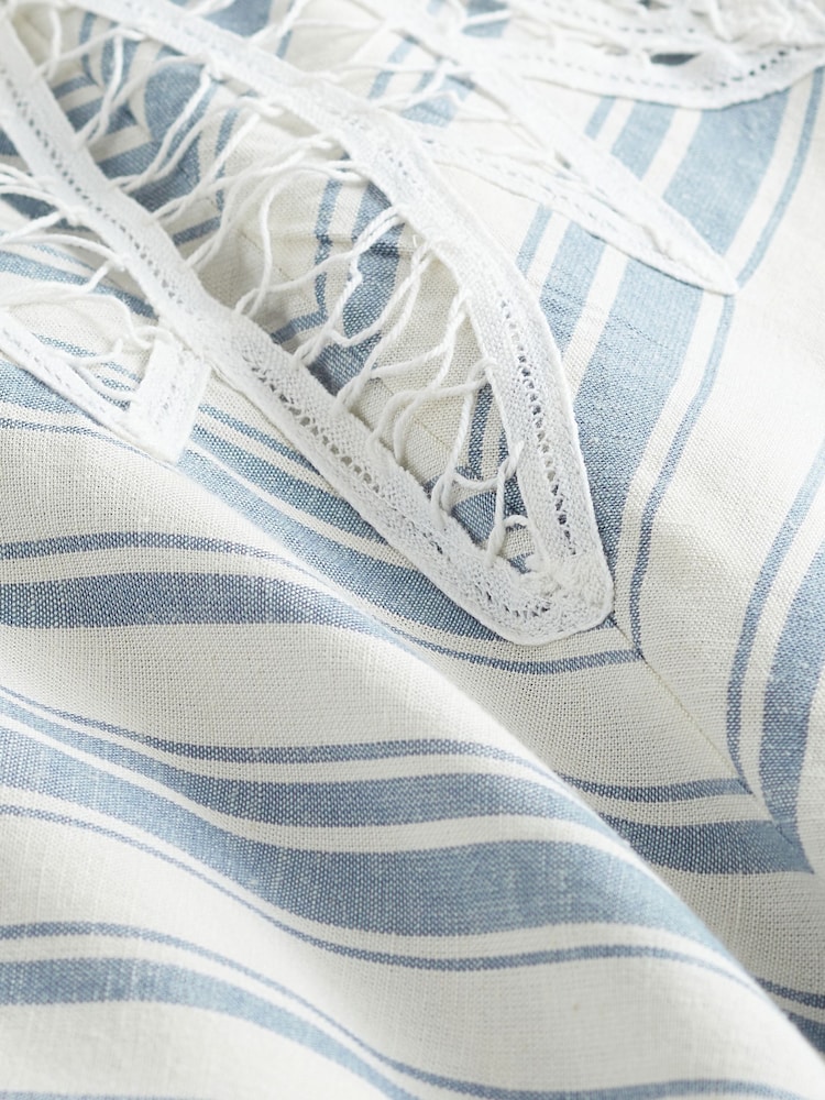 White & Blue Stripe Lace Maxi Summer Dress - Image 8 of 8
