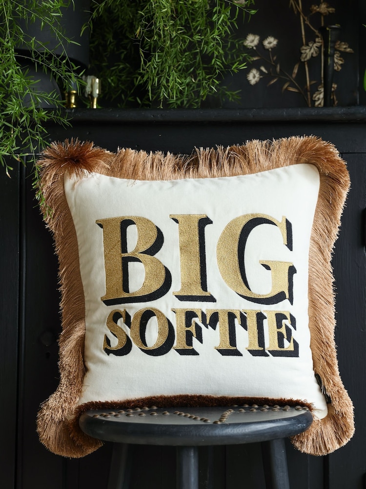 Rockett St George Big Softie Velvet Fringe Feather Filled Cushion - Image 1 of 6