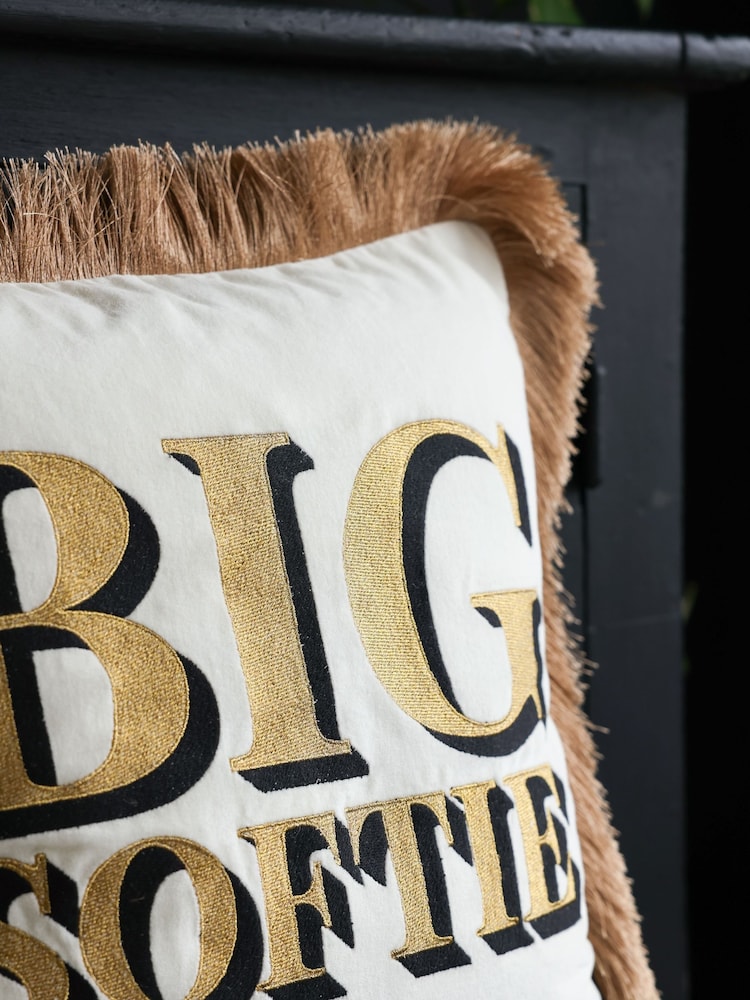 Rockett St George Big Softie Velvet Fringe Feather Filled Cushion - Image 2 of 6