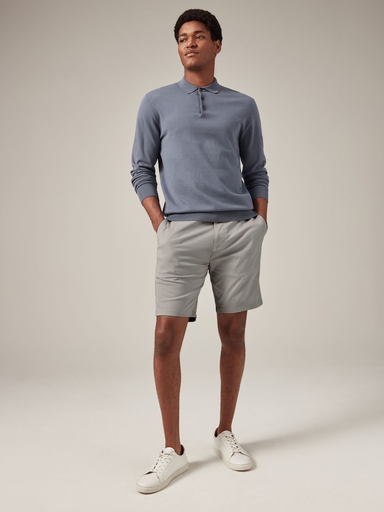 Light Grey Slim Fit Stretch Chinos Shorts - Image 2 of 8