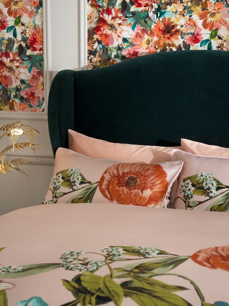 Clarke & Clarke Pink Passiflora 200 Thread Count Duvet Cover and Pillowcase Set - Image 2 of 4