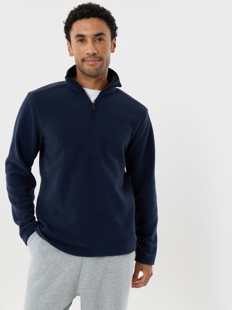 Threadbare Navy Blue Quarter Zip Fitness Fleece - Image 1 of 4 Threadbare Navy Blue Quarter Zip Fitness Fleece - Image 1 of 4