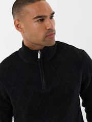 Threadbare Black Diamond Cable Knit Quarter Zip Jumper - Image 2 of 5