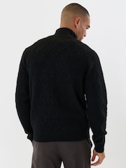 Threadbare Black Diamond Cable Knit Quarter Zip Jumper - Image 3 of 5