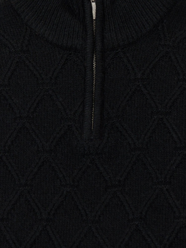 Threadbare Black Diamond Cable Knit Quarter Zip Jumper - Image 5 of 5