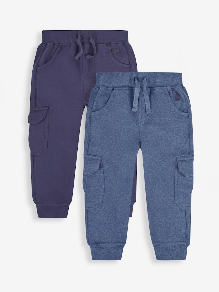 JoJo Maman Bébé Indigo Blue & Navy Blue 2-Pack Cargo Joggers - Image 1 of 11