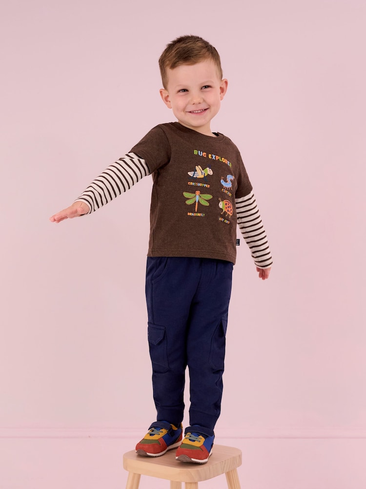 JoJo Maman Bébé Indigo Blue & Navy Blue 2-Pack Cargo Joggers - Image 10 of 11