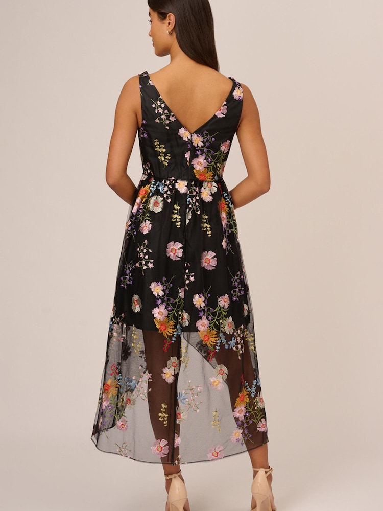 Adrianna Papell Embroidered High Low Black Dress - Image 2 of 6