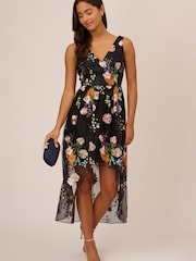 Adrianna Papell Embroidered High Low Black Dress - Image 3 of 6