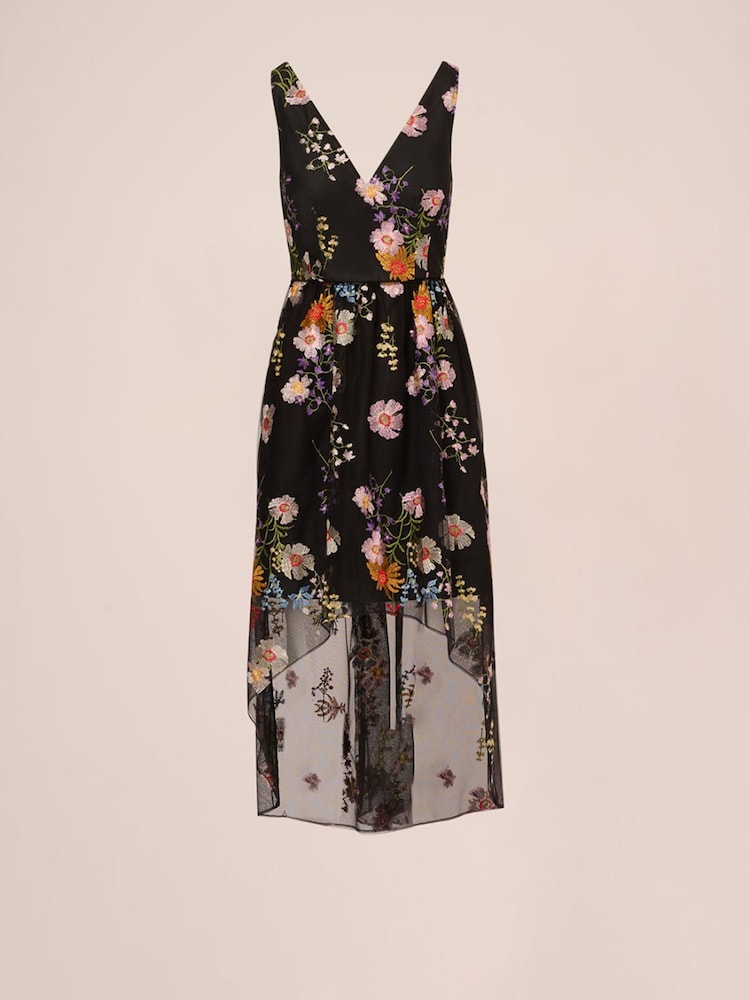 Adrianna Papell Embroidered High Low Black Dress - Image 6 of 6