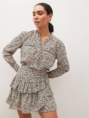 Brown Animal Print Tiered Ruffle Mini Skirt - Image 1 of 6