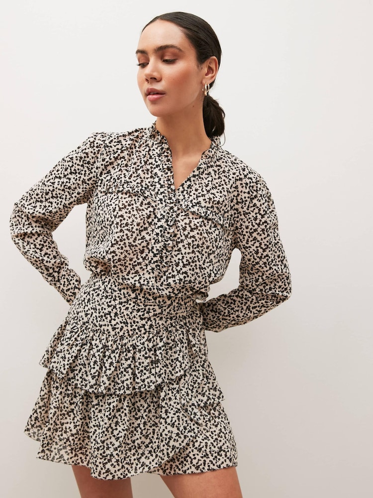 Brown Animal Print Tiered Ruffle Mini Skirt - Image 1 of 6