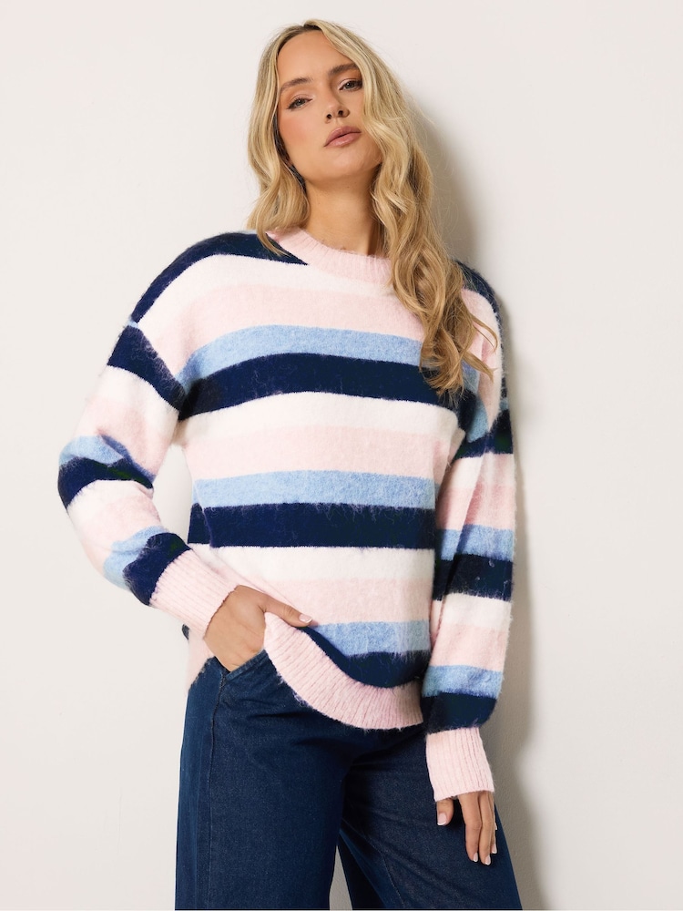Long Tall Sally Pink Long Sleeve Stripe Fluffy Knitted Jumper - Image 1 of 6 Long Tall Sally Pink Long Sleeve Stripe Fluffy Knitted Jumper - Image 1 of 6