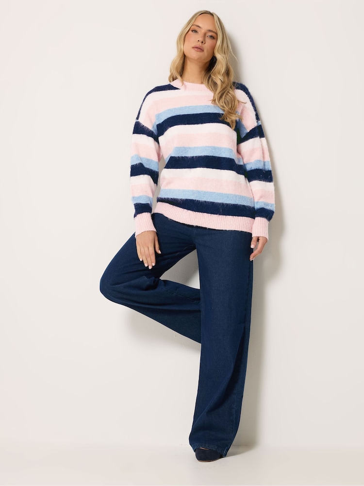 Long Tall Sally Pink Long Sleeve Stripe Fluffy Knitted Jumper - Image 2 of 6 Long Tall Sally Pink Long Sleeve Stripe Fluffy Knitted Jumper - Image 2 of 6