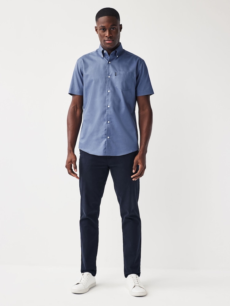 Cornflower Blue Regular Fit Short Sleeve Easy Iron Button Down Oxford Shirt - Image 3 of 8