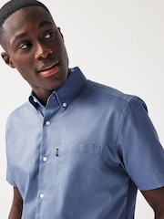 Cornflower Blue Regular Fit Short Sleeve Easy Iron Button Down Oxford Shirt - Image 4 of 8