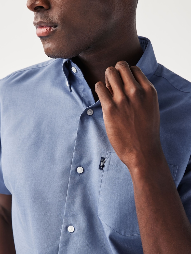 Cornflower Blue Regular Fit Short Sleeve Easy Iron Button Down Oxford Shirt - Image 5 of 8