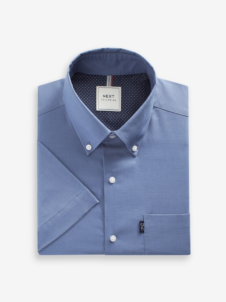 Cornflower Blue Regular Fit Short Sleeve Easy Iron Button Down Oxford Shirt - Image 6 of 8