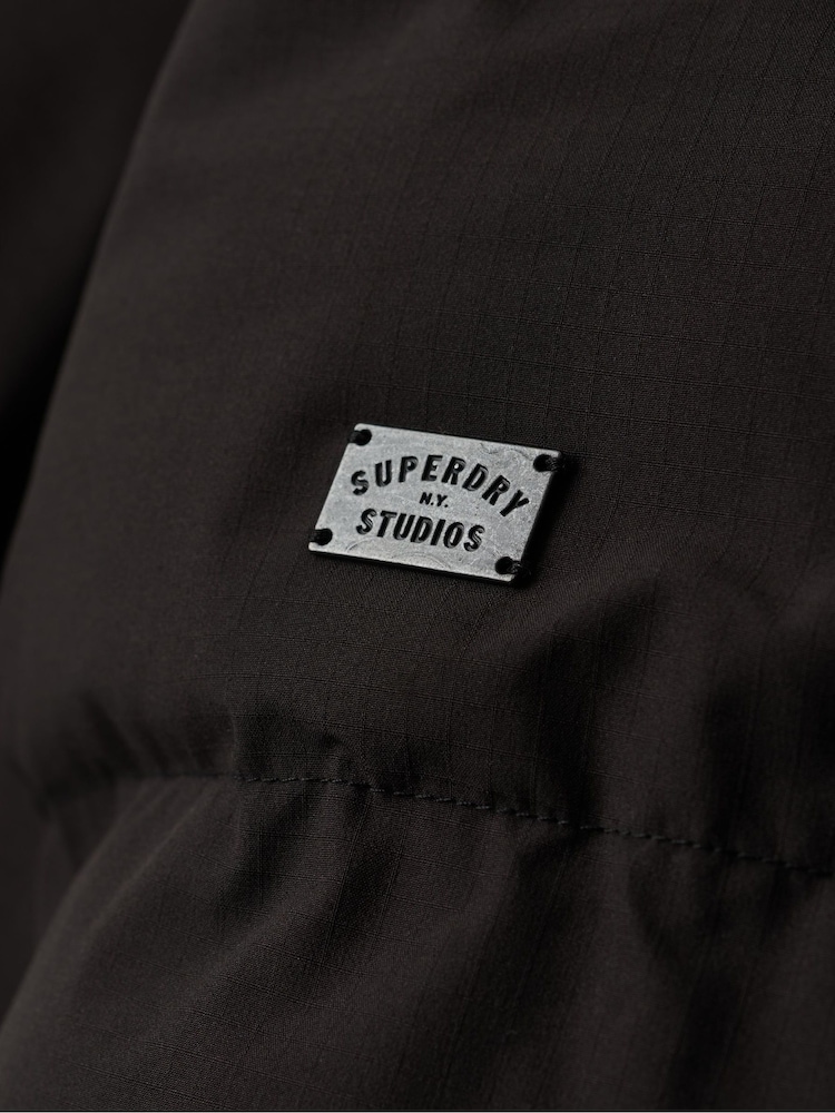 Noir - Superdry Doudoune longue à capuche - Image 6 of 9