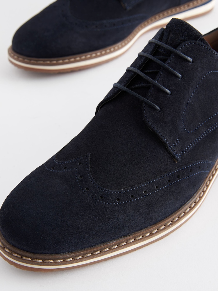 Navy Blue Leather Wedge Brogues - Image 3 of 6
