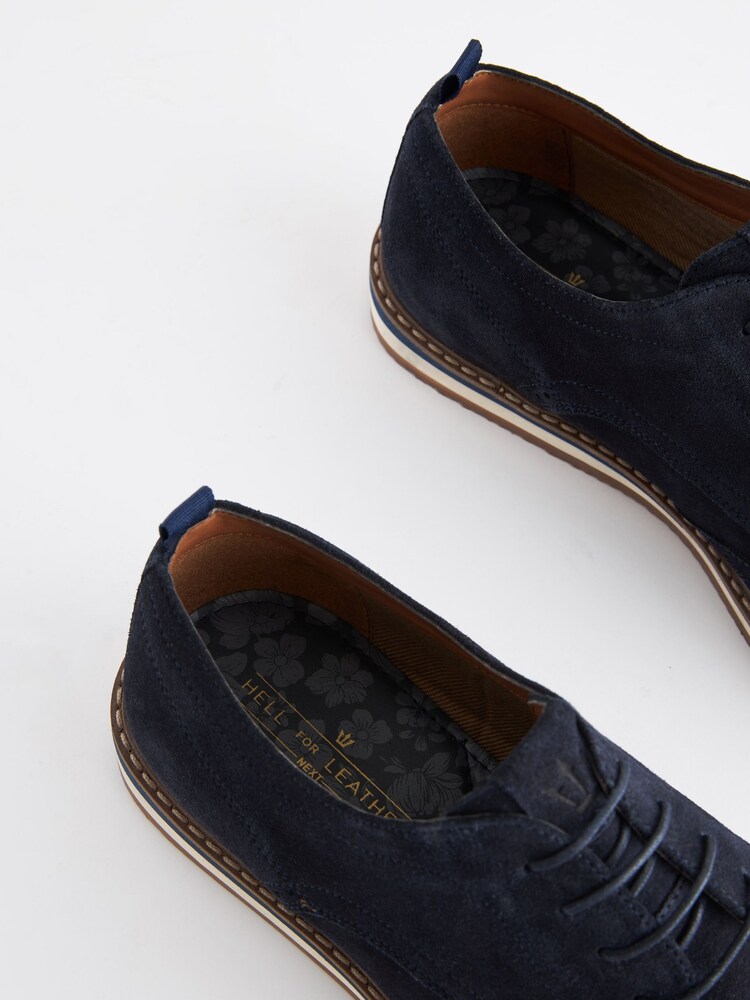 Navy Blue Leather Wedge Brogues - Image 4 of 6