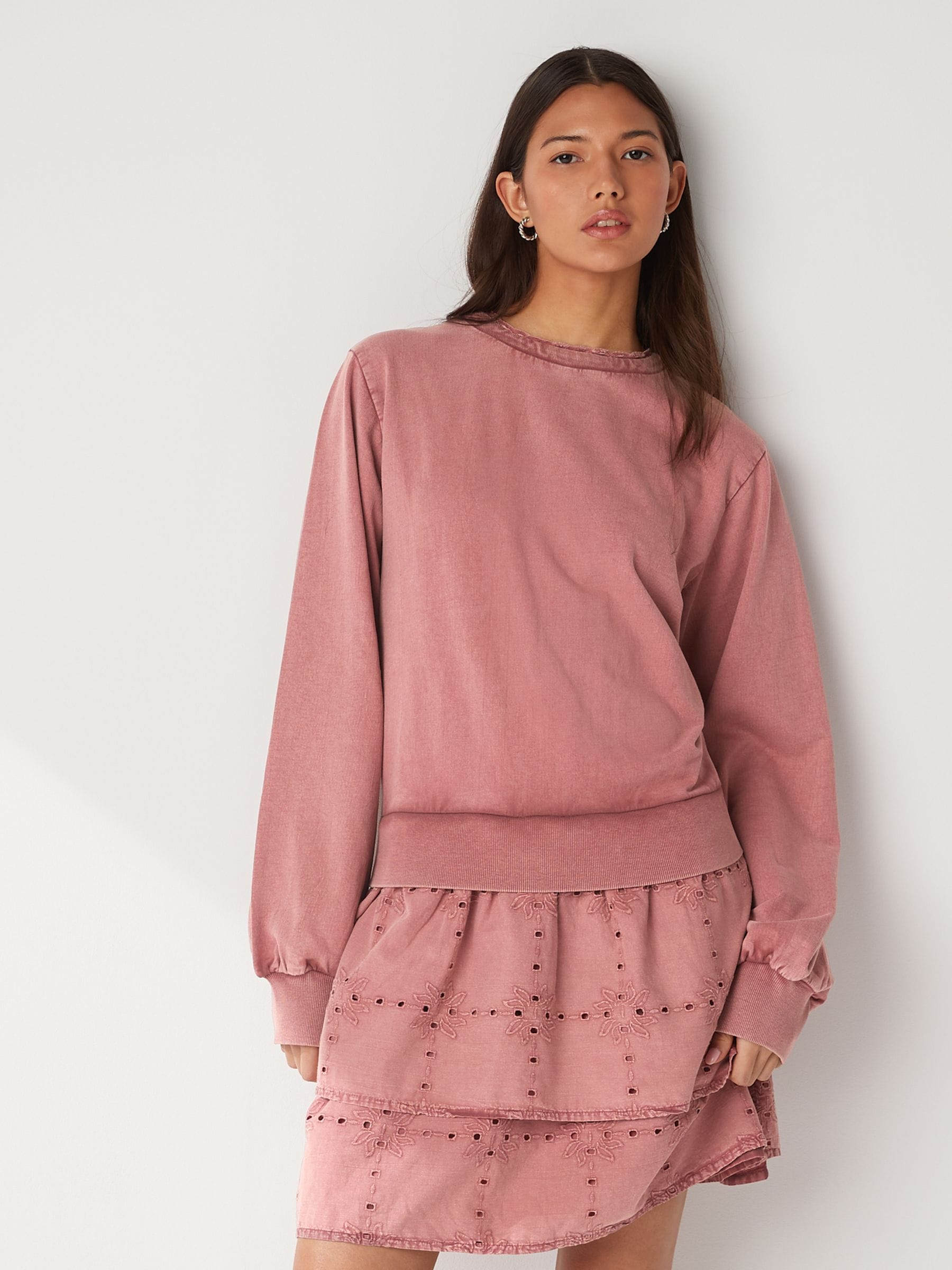 Pink ruffle sweatshirt online