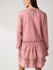 Pink Pretty Ruffle Tiered Sweatshirt Overlay Smock Dress - Image 3 of 6