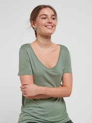 Green Khaki Slouch V-Neck T-Shirt - Image 1 of 4