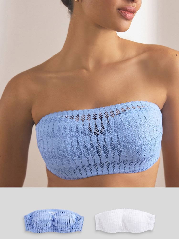 Blue/White Graphic Lace Strapless Multiway Bras 2 Pack - Image 1 of 9