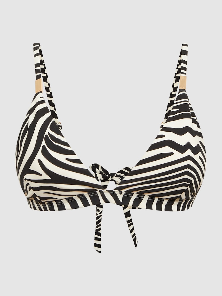 Reiss Black/White Melody Zebra Print Bikini Top - Image 2 of 5