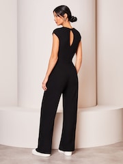 Lipsy Black Cosy Rib Sleeveless Tie Side Wide Leg Jumpsuit - Image 2 of 4