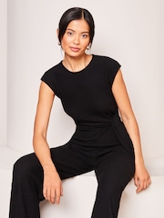 Lipsy Black Cosy Rib Sleeveless Tie Side Wide Leg Jumpsuit - Image 3 of 4