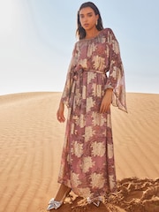 Pink Occasion Metallic Long Sleeve Dress - Image 1 of 8