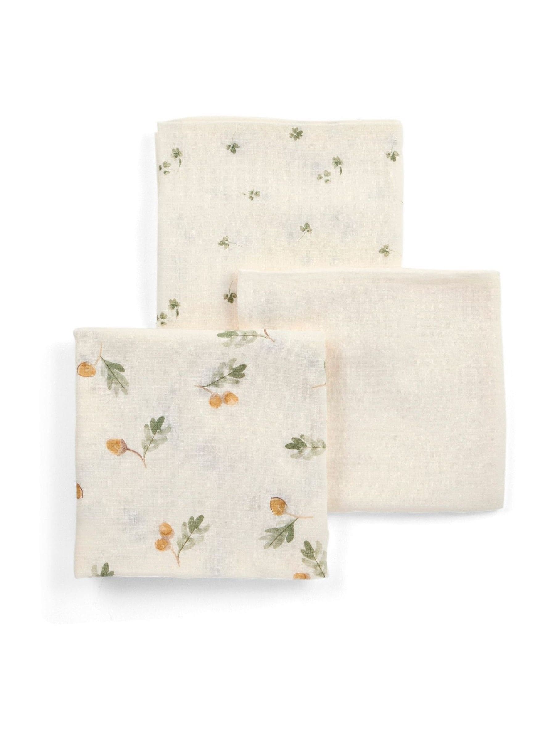Mamas & Papas 3 Pack Large Muslin Squares - Acorn/Clover - Image 3