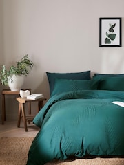 Green Embossed Leaf Duvet Cover and Pillowcase Set - Image 1 of 5