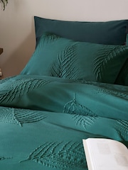 Green Embossed Leaf Duvet Cover and Pillowcase Set - Image 2 of 5