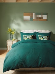 Green Embossed Leaf Duvet Cover and Pillowcase Set - Image 3 of 5