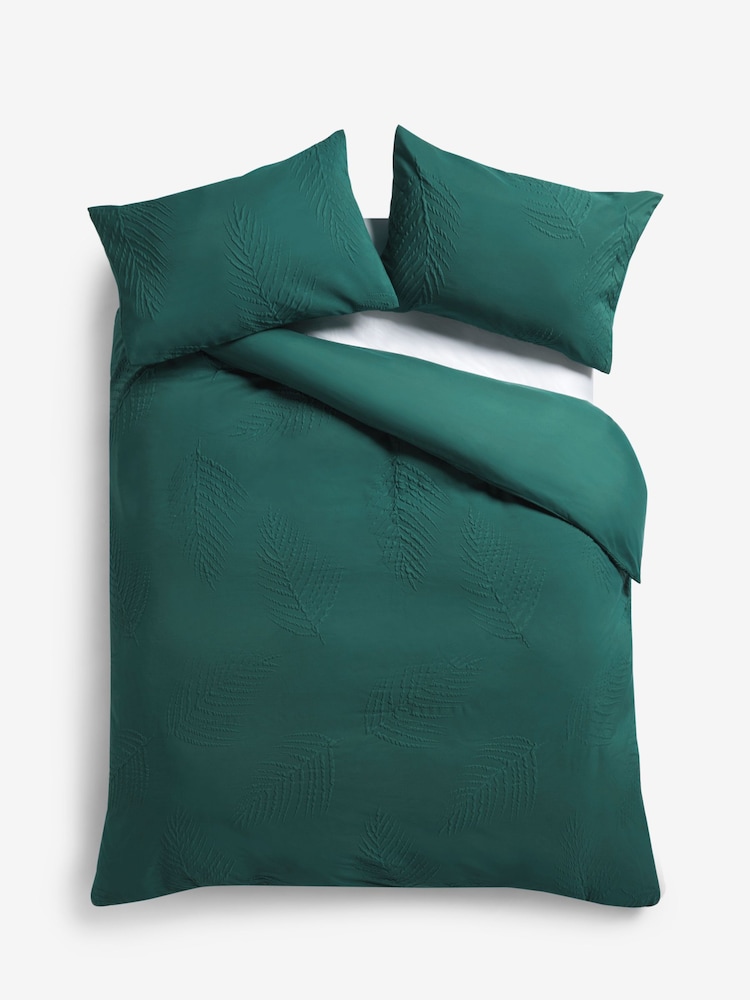 Green Embossed Leaf Duvet Cover and Pillowcase Set - Image 5 of 5
