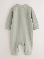 Baker by Ted Baker Sage Green 'T' Textured Long Sleeve Polo Romper - Image 2 of 6
