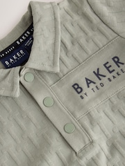 Baker by Ted Baker Sage Green 'T' Textured Long Sleeve Polo Romper - Image 3 of 6