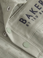 Baker by Ted Baker Sage Green 'T' Textured Long Sleeve Polo Romper - Image 4 of 6
