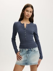 Cotton On Blue Blake Henley Long Sleeve Top - Image 2 of 5