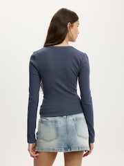 Cotton On Blue Blake Henley Long Sleeve Top - Image 3 of 5