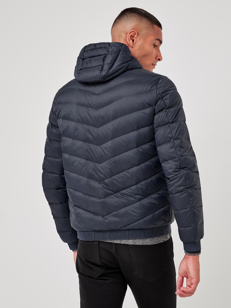 Armani Exchange Navy Hooded Padded Jacket - Image 1 of 5