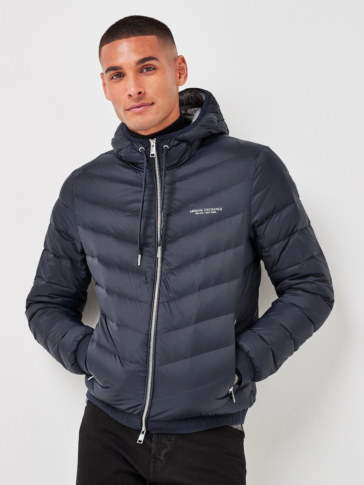 Armani Exchange Navy Hooded Padded Jacket - Image 2 of 5