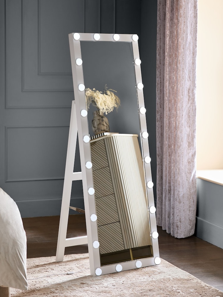 White Hollywood Light Up Freestanding Mirror - Image 1 of 9
