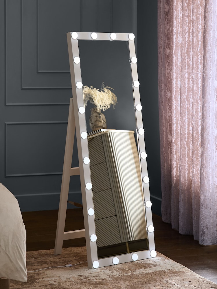 White Hollywood Light Up Freestanding Mirror - Image 2 of 9