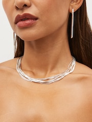 Silver Tone Snake Chain Multi Row Necklace - Image 1 of 5