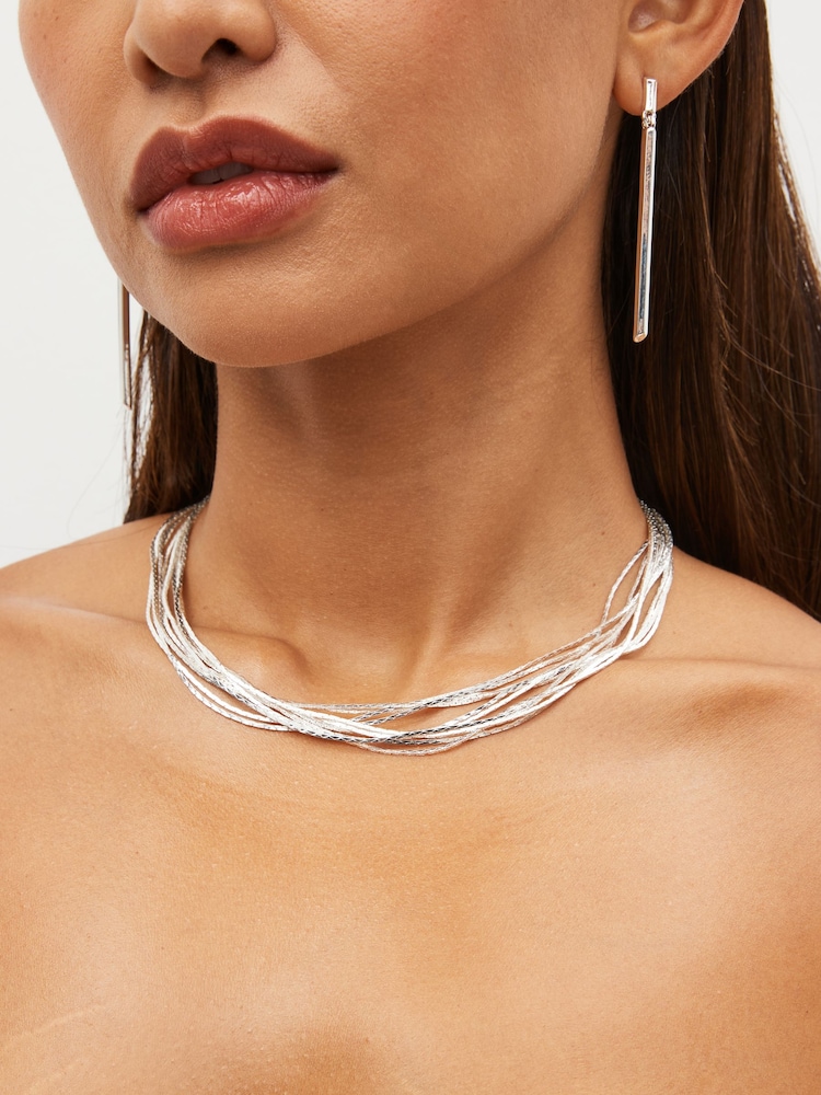 Silver Tone Snake Chain Multi Row Necklace - Image 1 of 5